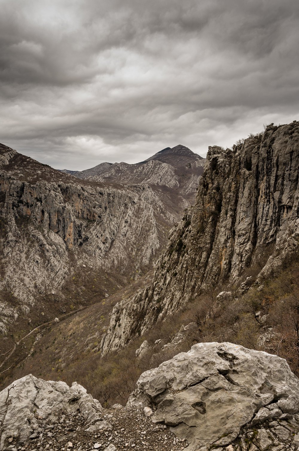 Looking down at the main trail in the valley.